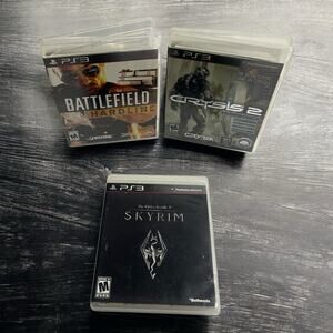 Playstation 3 PS3 Video Game Battlefield Hardline Crysis 2 Skyrim Bundle Lot 3